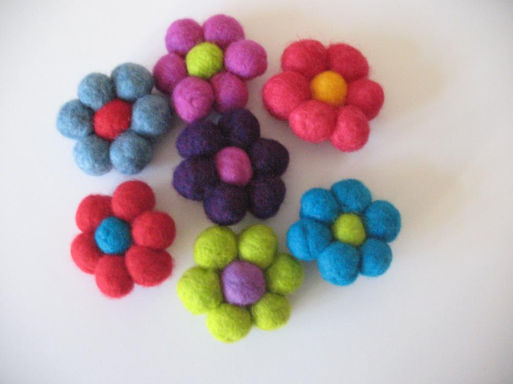 Felt Ball Flower Brooches